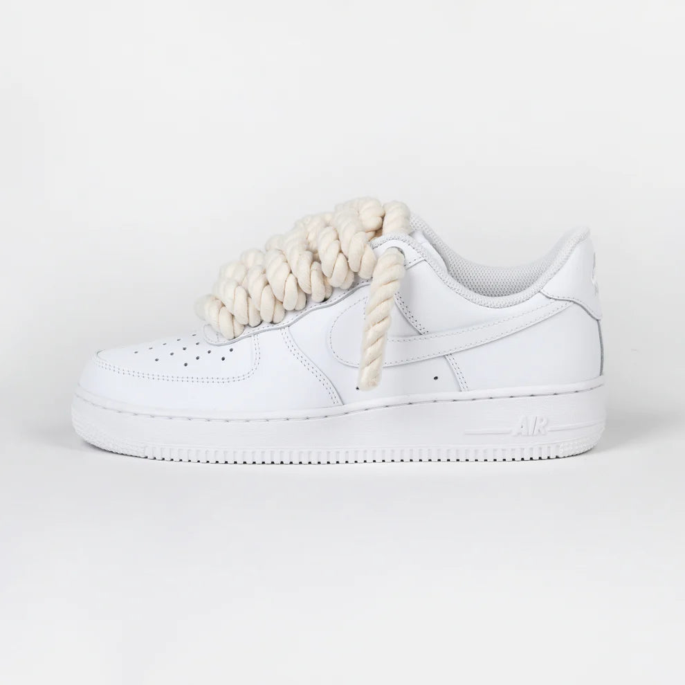 Custom Air Force 1 Rope Laces Sneakers. Beige Color. Low Tops 